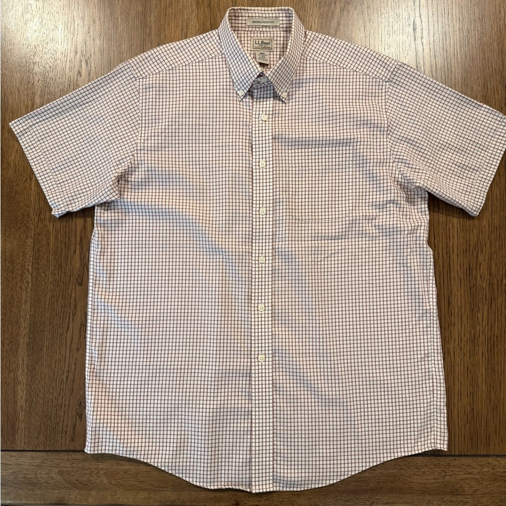 L.L. Bean Men's Brown Red Checkered Plaid Button Down Shirt Size Large Regular